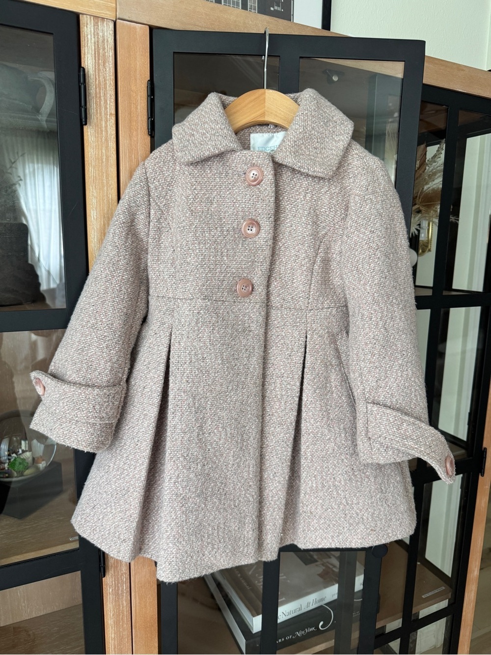 Edgehill Collection peacoat bow jacket toddler girl dusty rose wool lapel knit